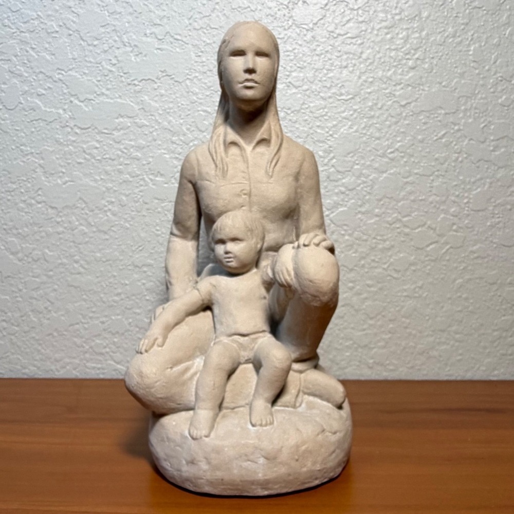 Vintage Signed M. Rosse Mother and Child Sculpture Figurine 10.5"